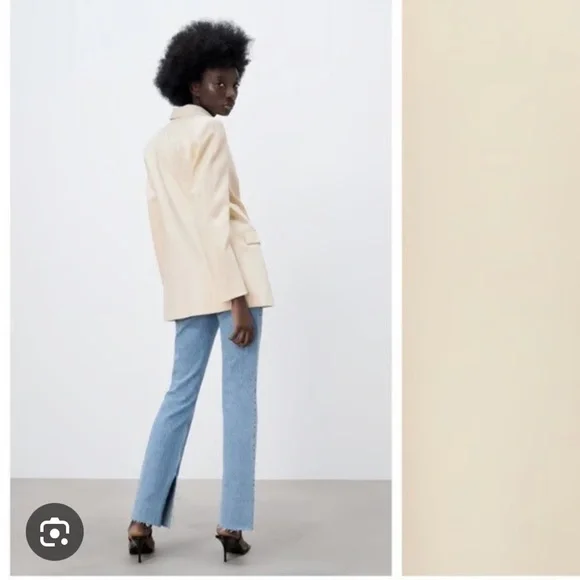 Zara Cream Double Breasted Blazer with Black/Gold Button Detail Sz M - Picture 3 of 7